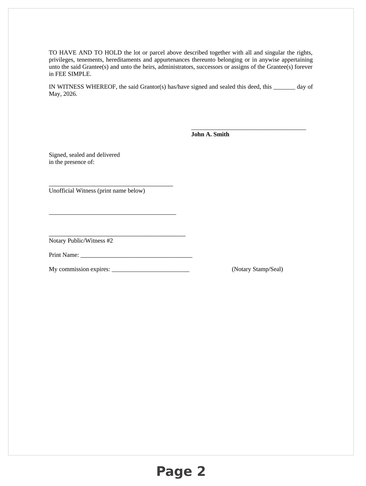 Sample Georgia quitclaim deed — page 2 of 2
